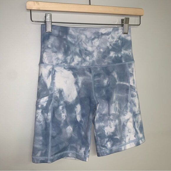 Aerie Shorts Size Small Blue White Tie-Dye 7" Bike "The Hugger" High Waisted - Picture 4 of 10